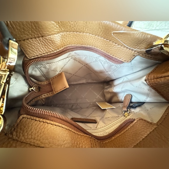 Michael Kors Mirella Small Shopper Tote Shoulder Bag Brown Luggage - Picture 14 of 15